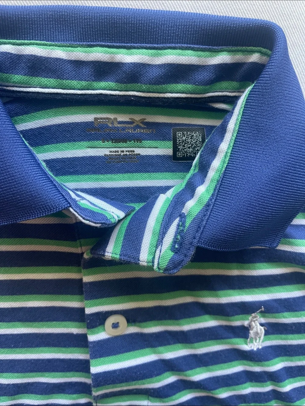 Ralph Lauren Boys Size 5 Navy, Blue & Green Striped Polo Shirt